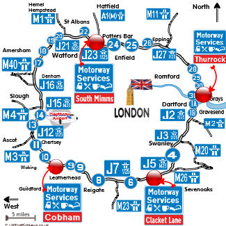 Map of M25 services station locations - small