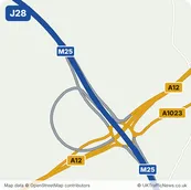 Map of M25 junction 28