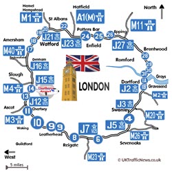 small map of m25 connecting junctions